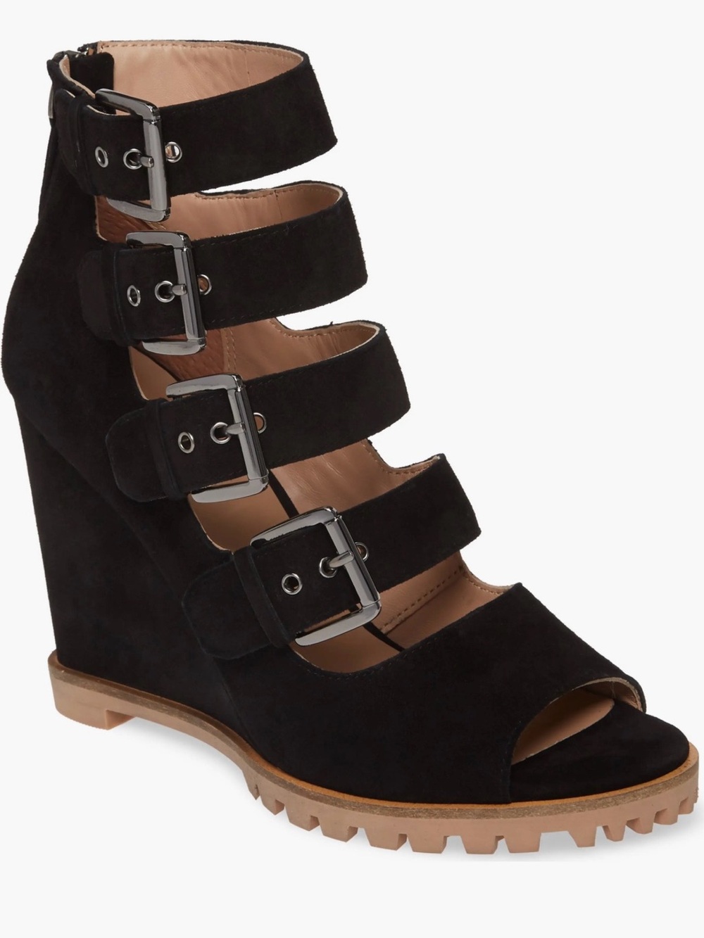 Linea Paolo Wisteria Buckle Wedge Sandal in Black Suede Size 9 MSRP $139